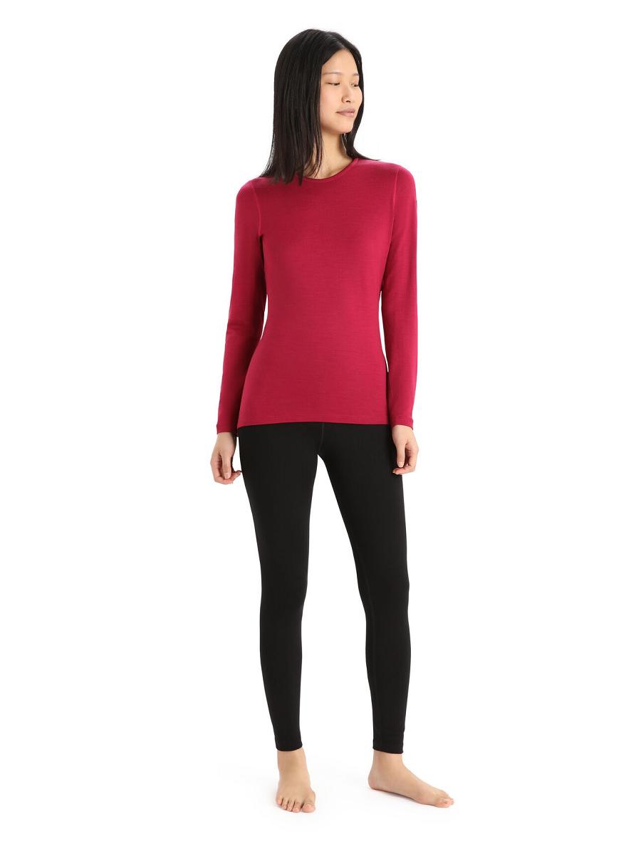 Cherry Women's Icebreaker Merino 260 Tech Long Sleeve Crewe Thermal Top Base Layers | USA 1921ZUTG